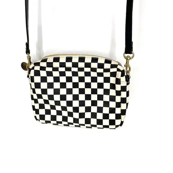 Clare V. Midi Sac Bag Checkered Crossbody Bag Purse Small Black and White - Picture 4 of 12